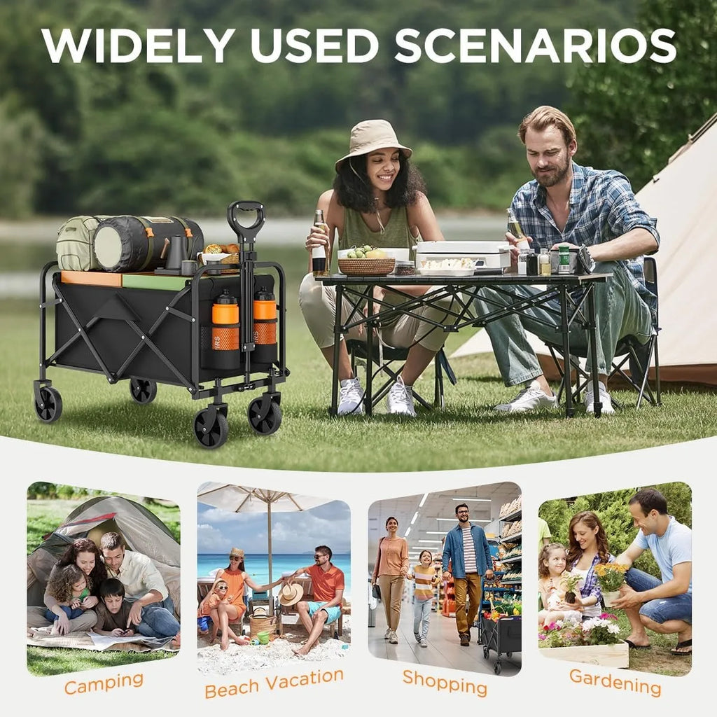 Faltbarer Gartenwagen mit 380-lbs-Tragkraft, robuste Lastenkarre mit verstellbarem Griff, tragbarer Outdoor-Canvas-Einkaufswagen für Gelände und Camping