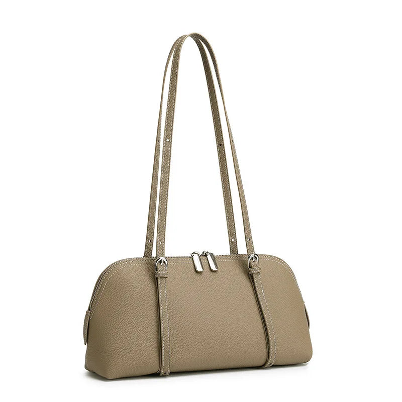 Zency Women's Genuine Leather Underarm Bag Simple Fashion Bags Luxury Double Straps Shoulder Handbag Roomy Crossbody for Work