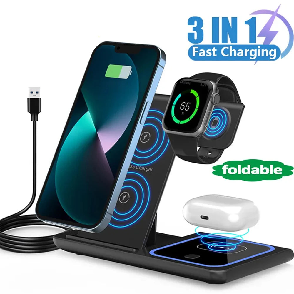 3 in 1 Magnetic Wireless Charger Stand for Magsafe iPhone 17-2 Apple Watch 8/7 & Airpods Pro Fast Charging Station