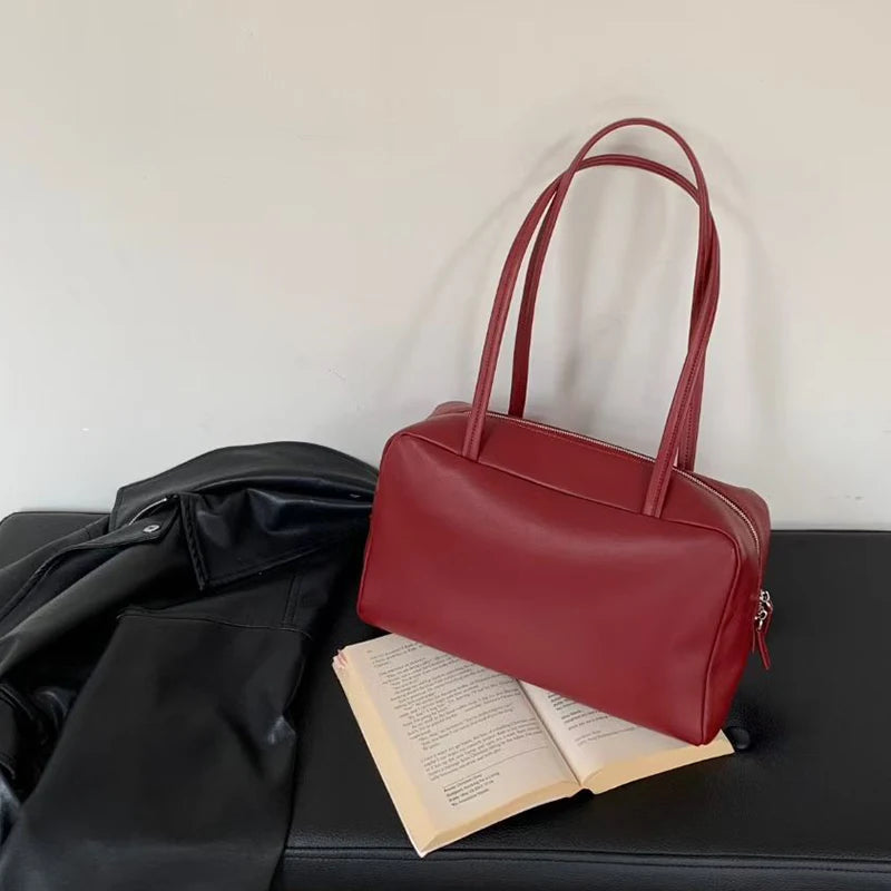2026 Autumn Genuine Leather Women Handbags Casual Solid Totes Women Shoulder Bowling Bags Luxury Brand Cowhide Women Bags
