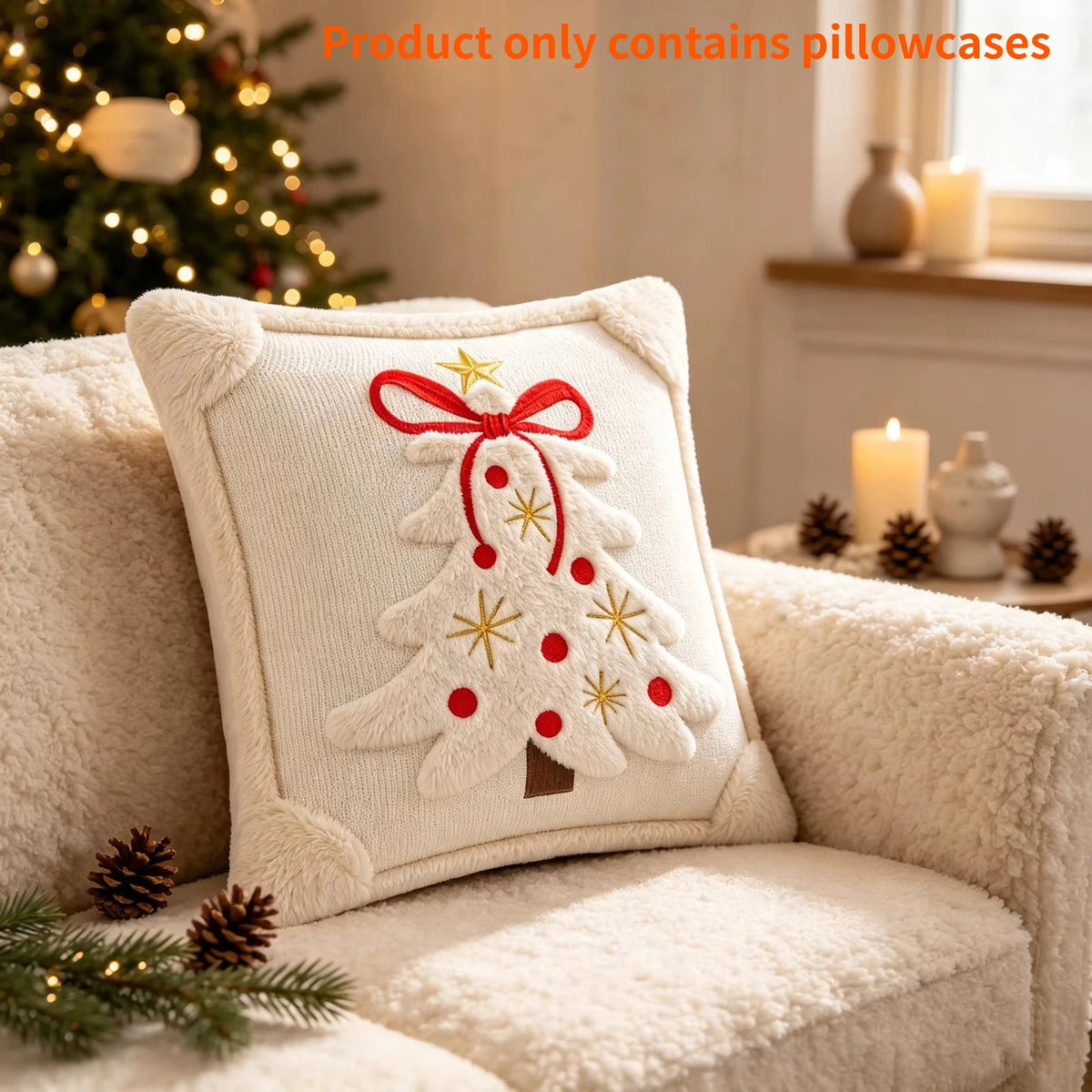 3D Jacquard Christmas Throw Pillow Cover Winter Plush Embroidered Bow Star Decor Cushion Cover 45x45cm Xmas New Year Gift