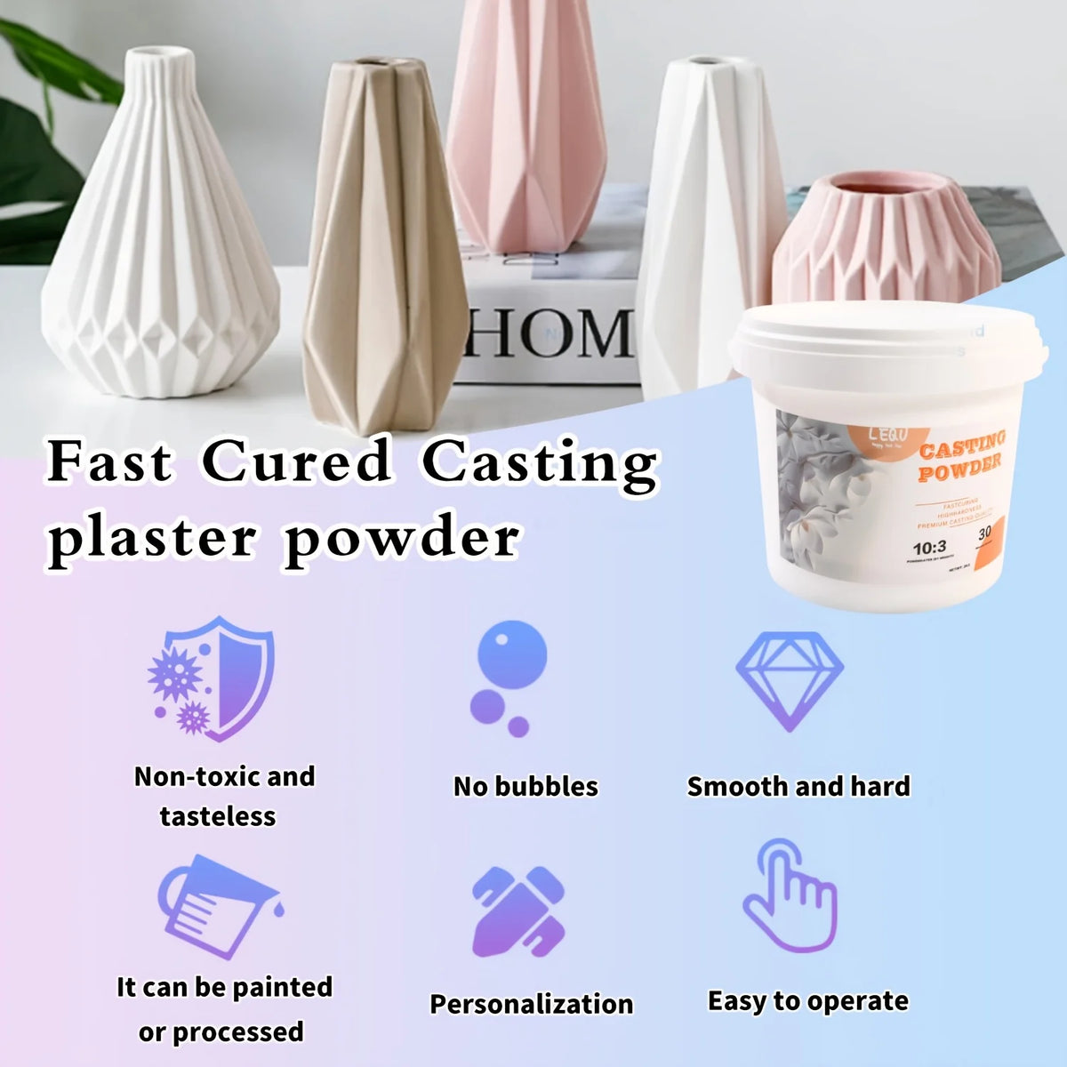 2000g Bucket Resin Casting Powder, Fast Curing Resin Casting Kit Suitable for Beginners, 20-30 Minutes Demoulding, Easy to Mix Hydroactive Gypsum Molding Powder for Handmade Sculpture DIY Home Art