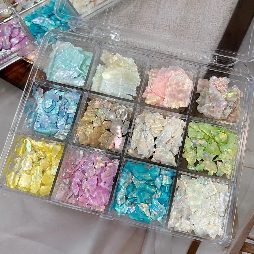1Box of 3D Iridescent Abalone Shell Nail Charms, Irregular Aurora Seashell Nail Art Slices, Summer Manicure Accessories