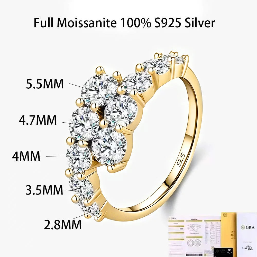 Anello in argento 925 con moissanite e fascia aperta regolabile