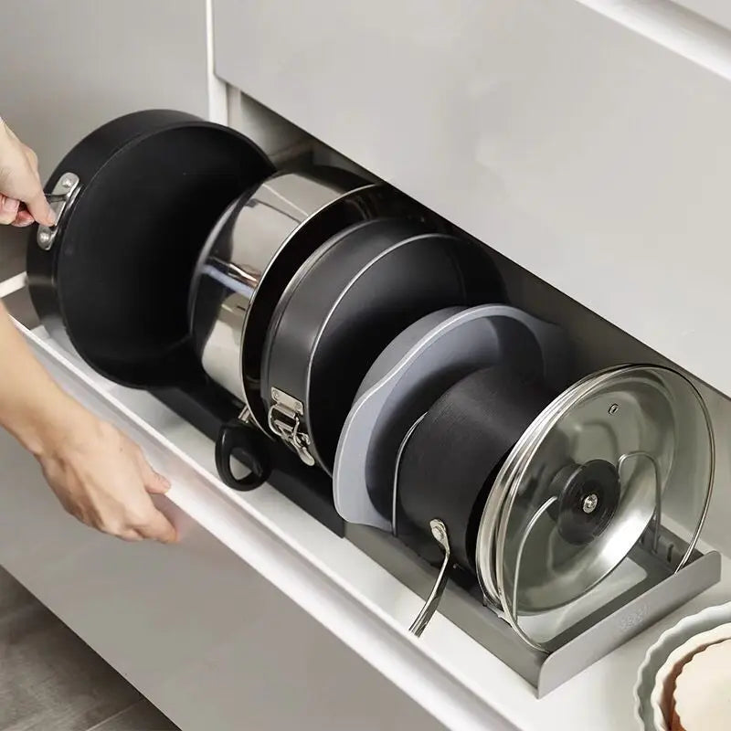 Étagère de rangement extensible en acier inoxydable, support pour placard de cuisine pour casseroles, couvercles, planches à découper, égouttoir et ustensiles de cuisine, organisateur