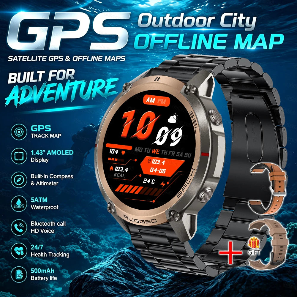 GPS Watch Professional Sport Smart Watch with Offline Map health Control Waterproof GPS Six-star positioning Tracking SmartWatch