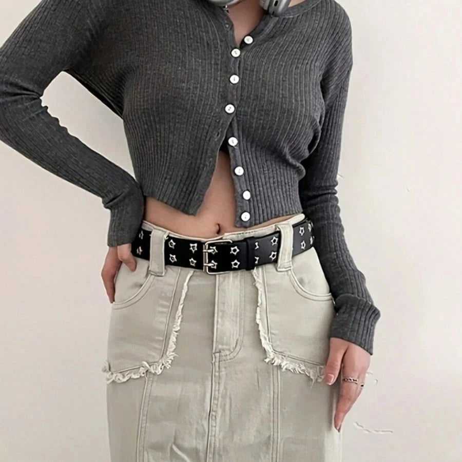 Ceinture de mode pour femme au style punk, ajourée et ornée d’étoiles, décontractée pour l’automne, Halloween