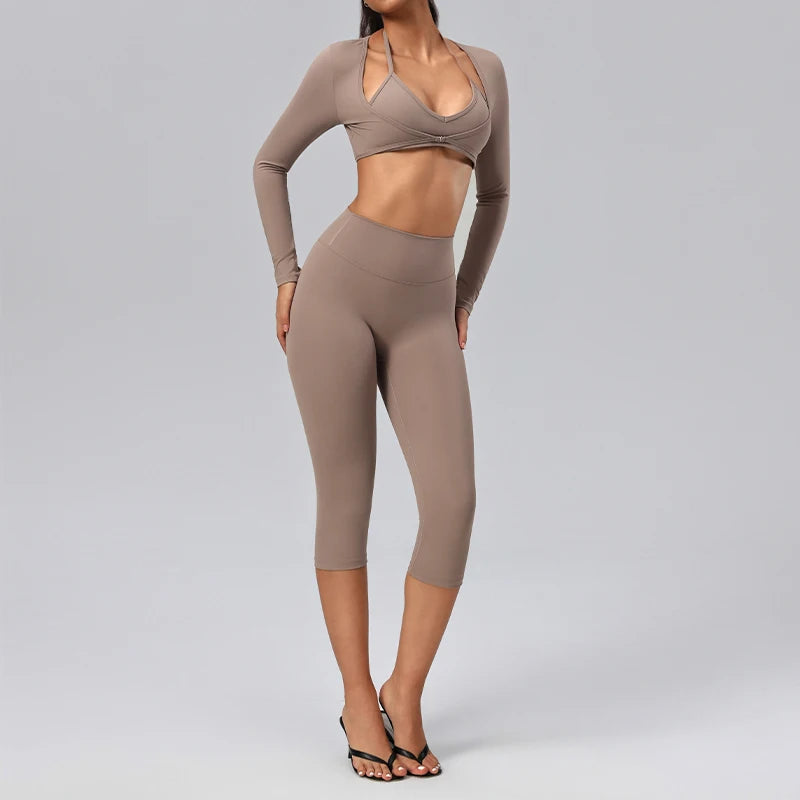 Ensemble yoga femme, 3 pièces, haut et legging