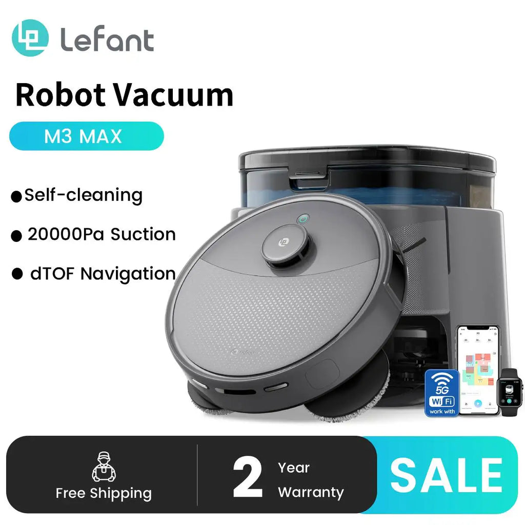 Aspirateur robot Lefant M3 Max avec fonction de balayage, 20 000 Pa, navigation LiDAR, idéal pour les poils d’animaux, les cheveux et la poussière
