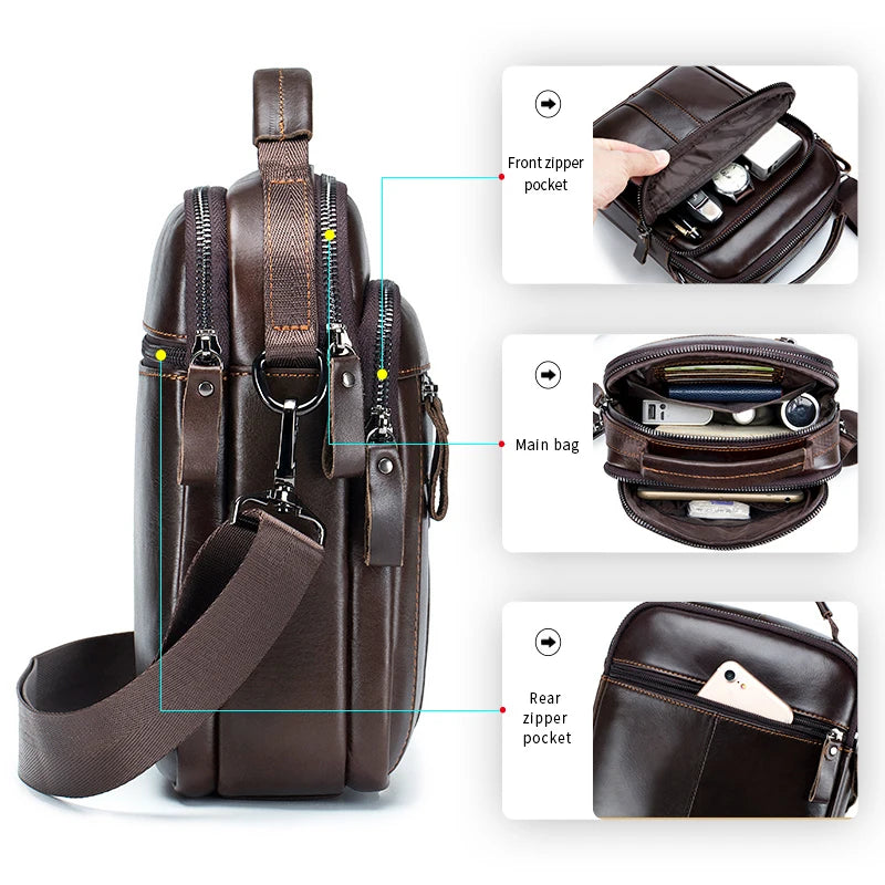 LAOSHIZI Genuine Leather Men’s Crossbody Bag