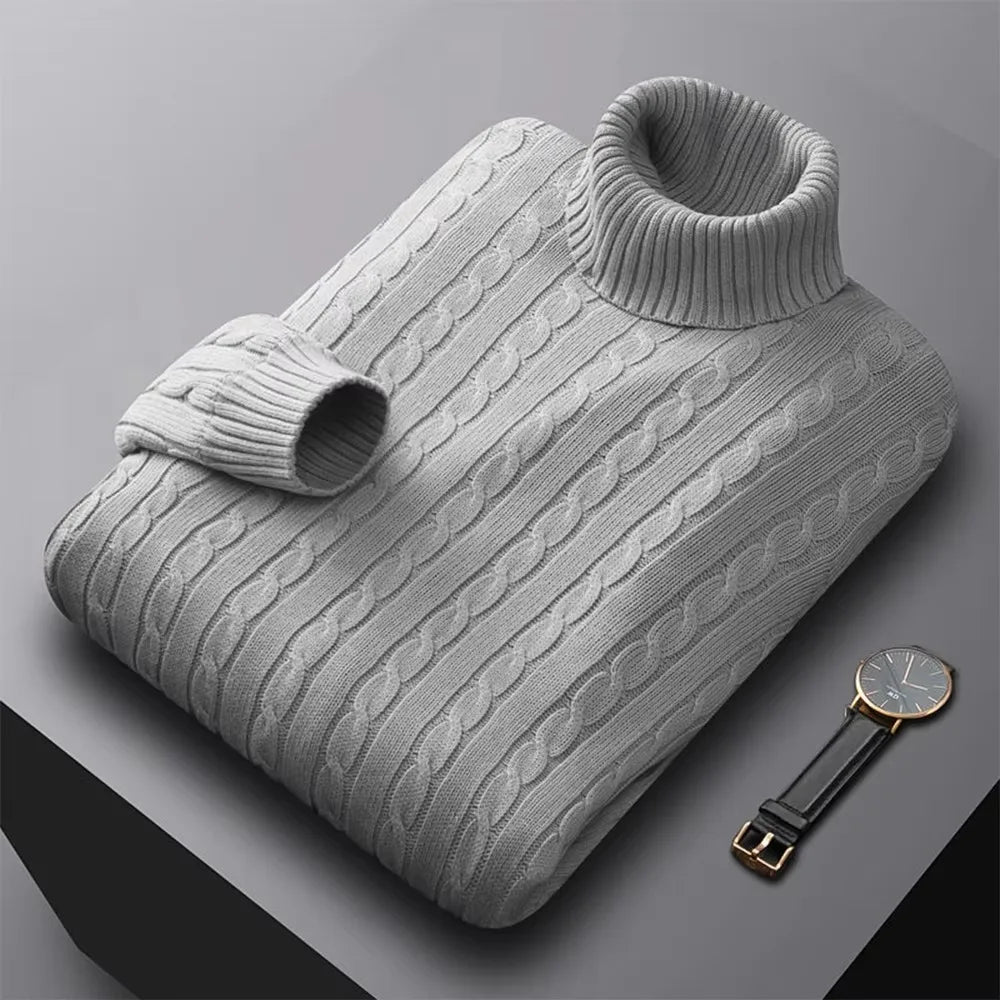Herren-Jacquard-Rollkragenpullover für den Herbst, einfarbiger Strickpullover, lässig, warm, hoch elastisch und vielseitig einsetzbar, Herren-Sweatwear