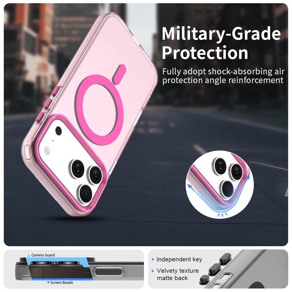 Matte Clear For Magsafe Wireless Charge Case for iPhone 13 14 15 16 17 18 Pro Max Air Plus Military Shockproof Candy Color Cover