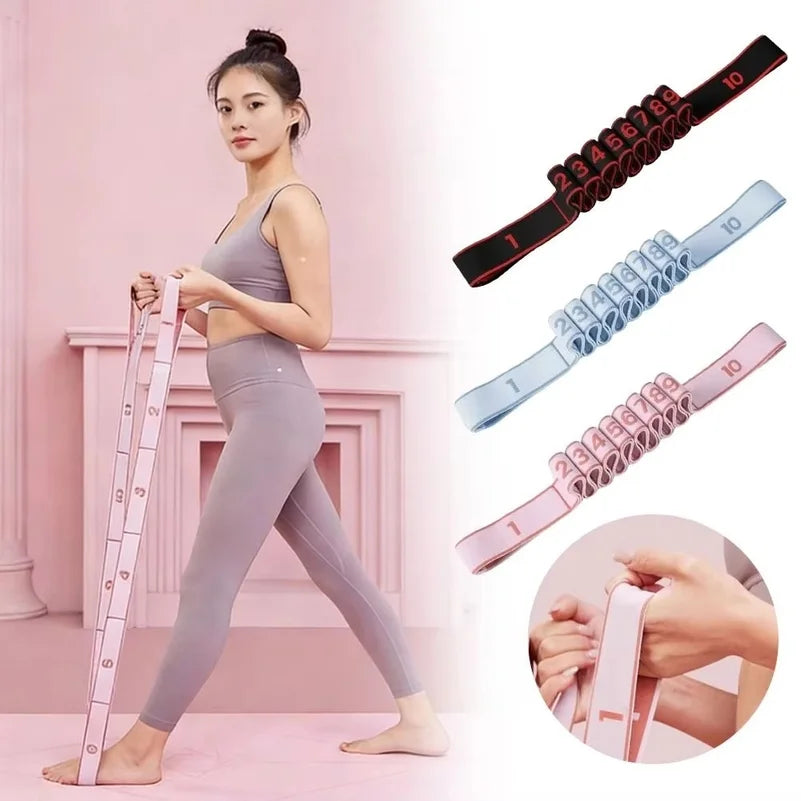 2Pcs Multi Loop Yoga Stretch Strap, 10/12 Loops Adjustable Elastic Resistance Band for Dance Gymnastics Training, Adults Kids