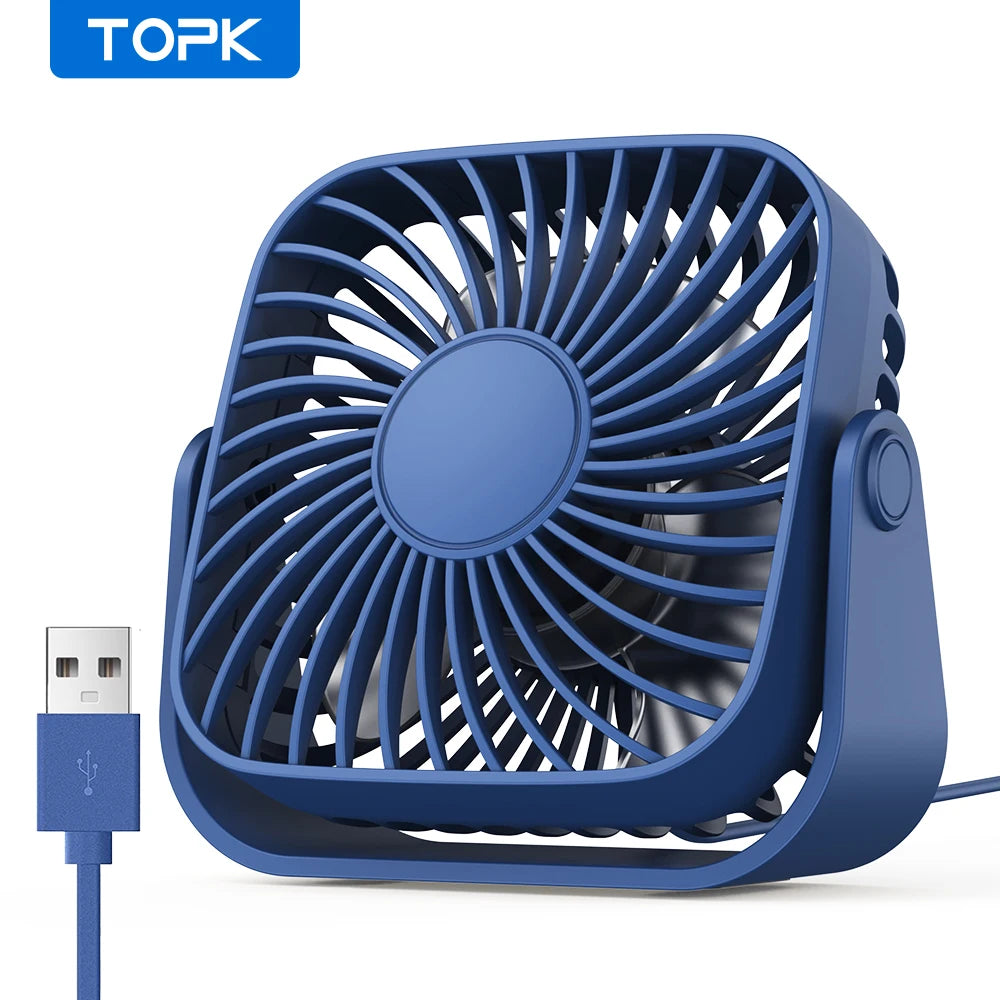 TOPK 4-Zoll-USB-Mini-Ventilator für Camping, leiser Tischventilator mit 3 Geschwindigkeitsstufen, 360° verstellbarer Standventilator für Zimmer und Zuhause
