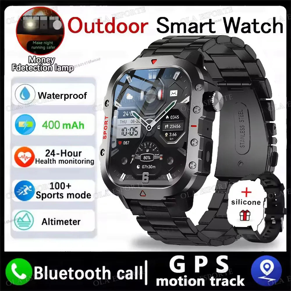 GPS Outdoor Smartwatch with Flashlight and Bluetooth Calling