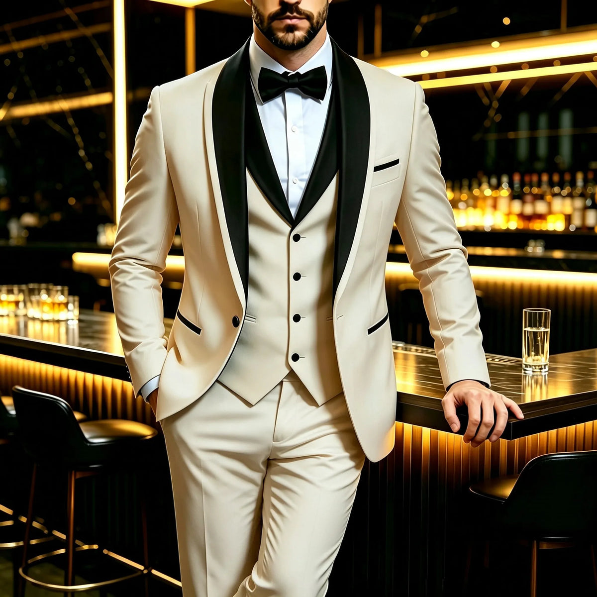 men's three piece suit, slim fit jacket with vest and pants, wedding party set