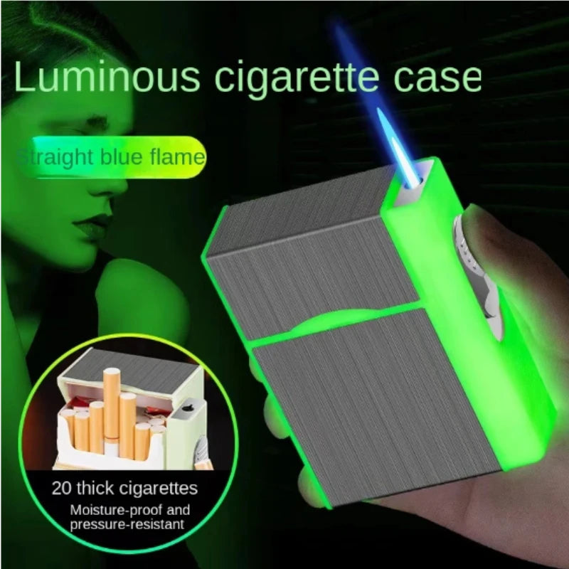 Étui à 20 cigarettes avec briquet turbo en métal, recharge au butane, gadget pour homme, coffret cadeau