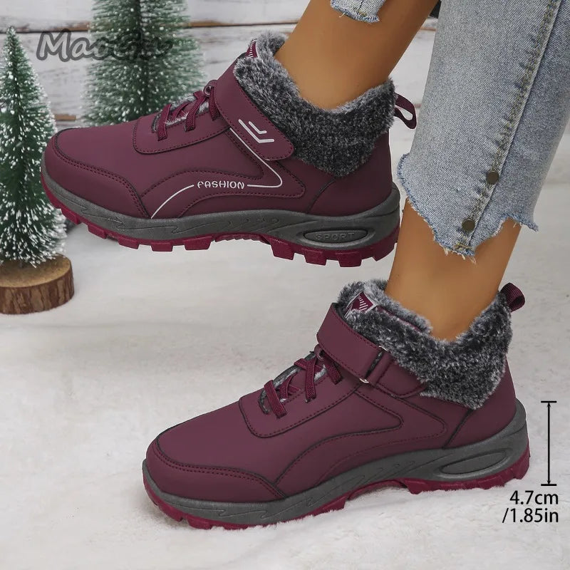 Damen-Winterstiefel, warm und kuschelig gefüttert, mit Plateau, rutschfester Sohle und Fellbesatz, knöchelhoch, für Outdoor-Aktivitäten, Größe 36