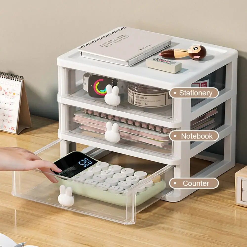 Stacked Plastic Desk Organizer with Drawers