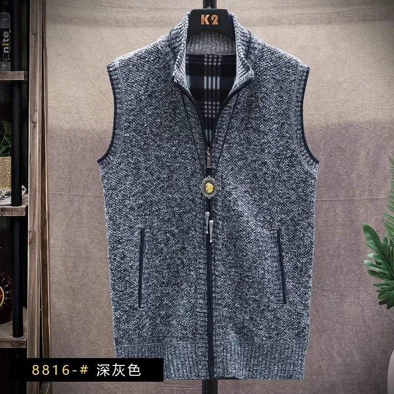 Atutumn and Winter New Men's Sweater Cardigan Knitting Vest Dailywear Warmth Thickened Zipper Jacket Waistcoat Male Streetwear