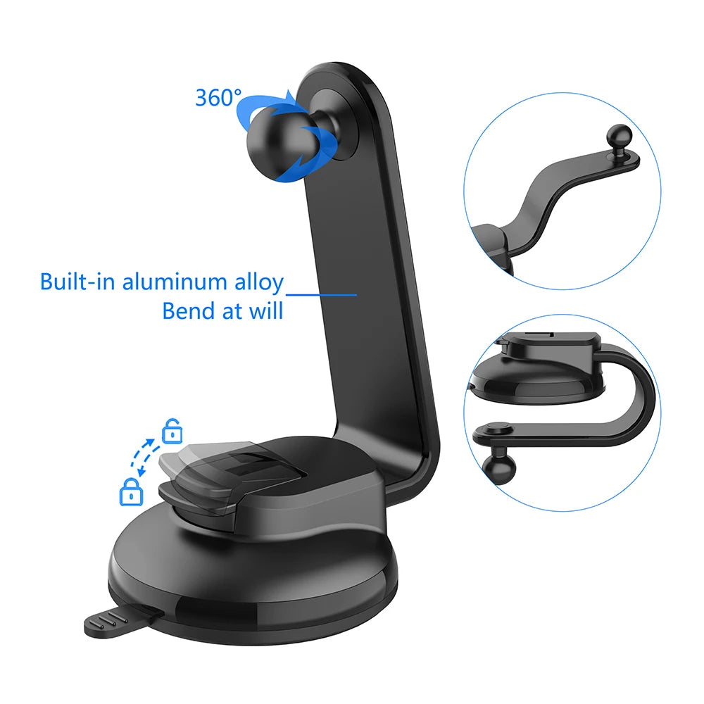 Accessoires : Support de téléphone pour voiture à ventouse, universel, avec rotule et bras télescopique pliable, 17 mm