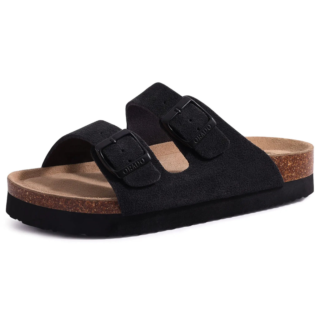 Sandales homme Kidmi, sandales à double boucle pour homme, chaussons en liège et daim, sandales de plage d'extérieur, sandales décontractées, souples et antidérapantes