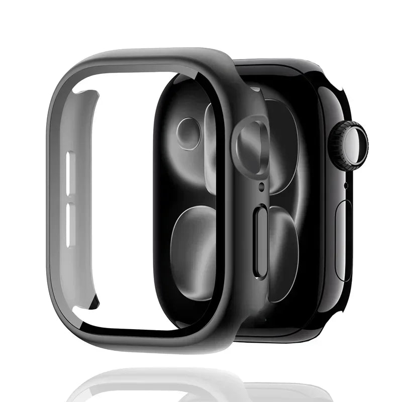 For Apple Watch Series 12 11 10 9 8 7 SE 6 Tempered Glass+Case 41 44mm 40 45mm 42 46mm Screen Protector Cover iWatch accessories