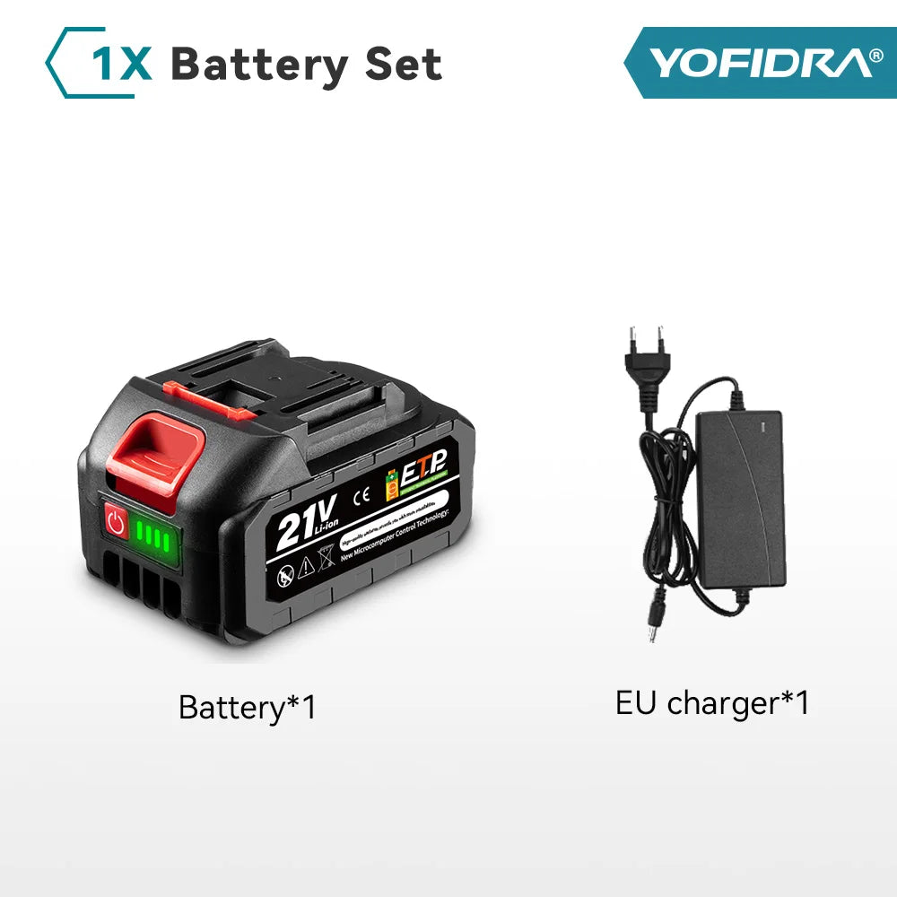 YOFIDRA 20V wiederaufladbarer Lithium-Akku EU-Stecker 15000mAh. 928VF 22500mAh. Akku-Kapazitätsanzeige. für Kettensäge Elektrobohrer