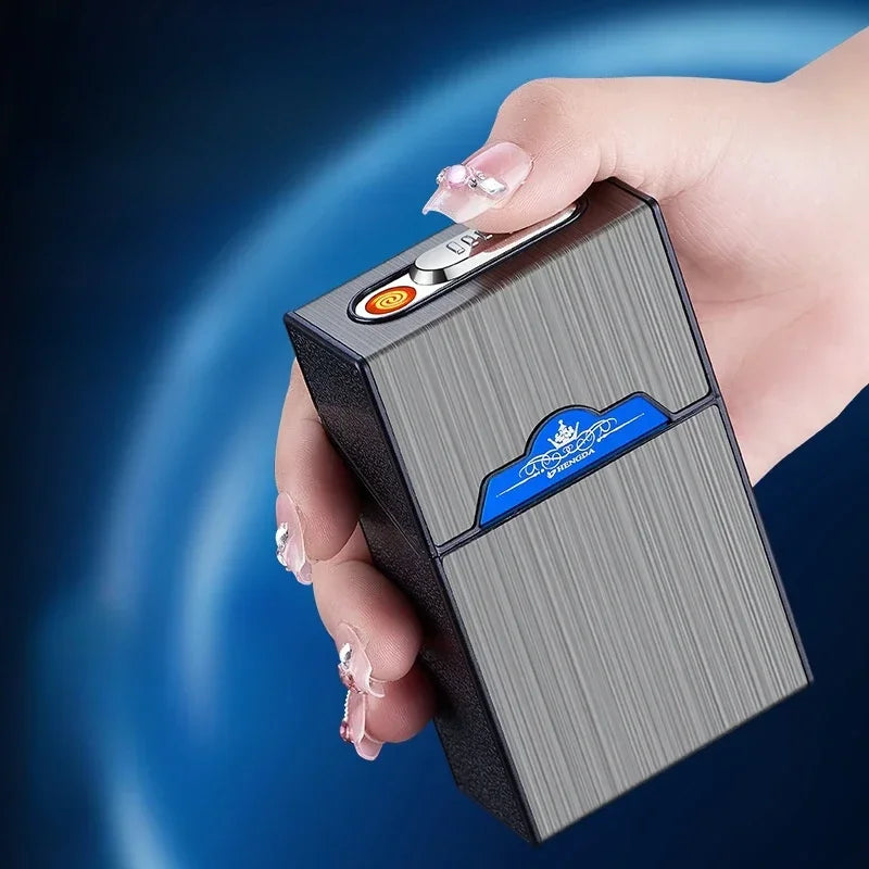 20-Cigarette Capacity Case with Tungsten-Wire Igniter, USB-Rechargeable Lighter, Waterproof and Moisture-Resistant Outdoor Electronic Lighter Gadget