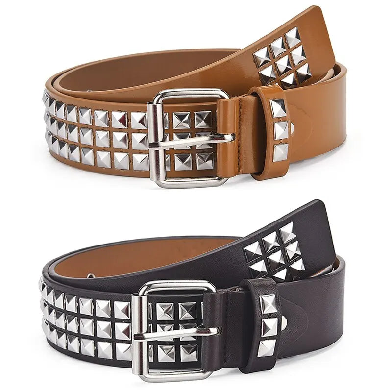 Fashion New Square Bead Rivet Belt Metal Pyramid Belt Men and Women Punk Hardware Jeans Belt Y2K Belt Designer Belt Women's Belt