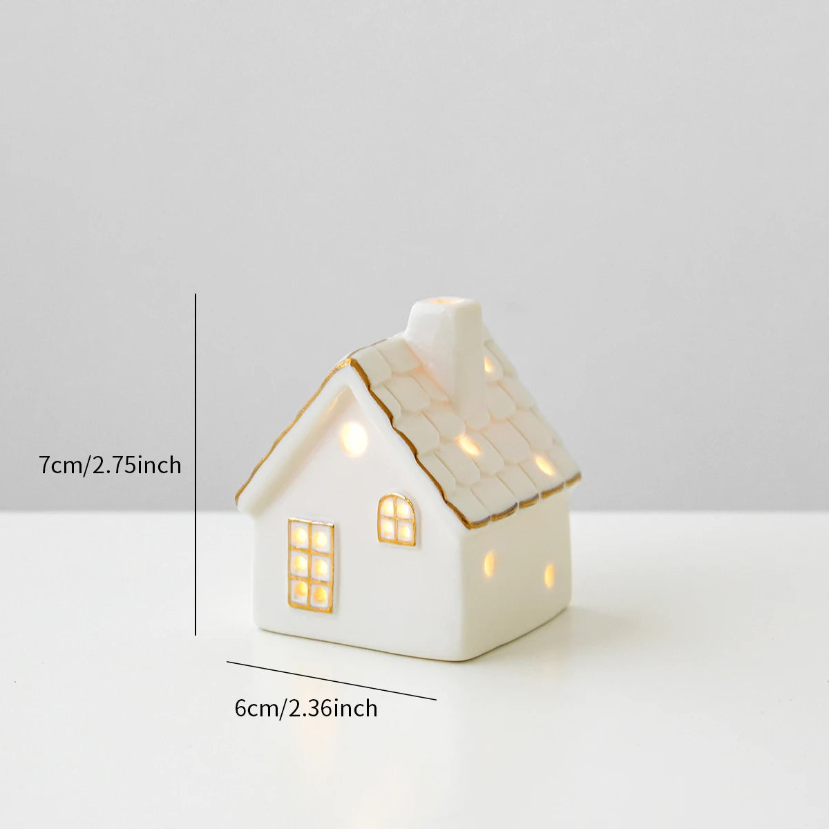 1pc Ceramic Light Up Snow House Christmas Ornament LED Cottage Xmas Tree Table Centerpiece Holiday Party Scene Decor Gift