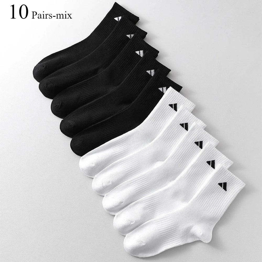 5/10/20 Paar Herren High Waist Einfarbig Unisex Sportsocken Schwarz Weiß Atmungsaktiv Wadenlang Casual Ganzjährig Herren Basketballsocken