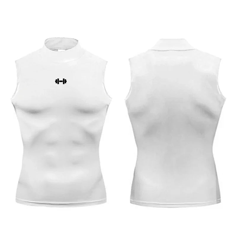 summer Running Vest Elastic Compression Shirt Mens portswear Quick Dry Sport Sleeveless Tops Tee Turtleneck Gym Workout Tank Top
