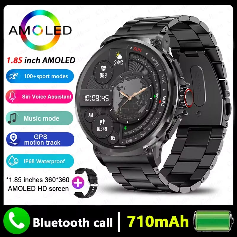 2026 New GPS Trajectory Smart Watch Men 1.85inch HD AMOLED Screen 710mAh Battery Sport Bluetooth Call Smartwatch For Android IOS