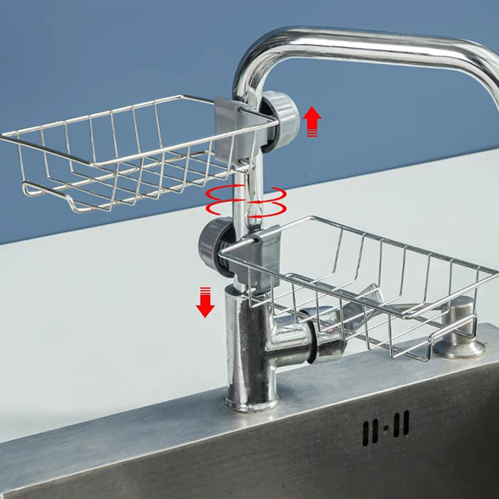 Faucet-Mounted Kitchen Sink Caddy for Sponge, Soap & Brush