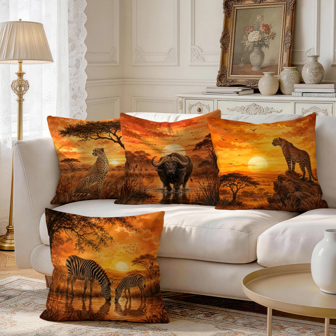 1/4 Stück afrikanische Graslandtiere Kissenbezug aus Polyester, Dekokissenbezug für Zuhause, Auto und Sofa