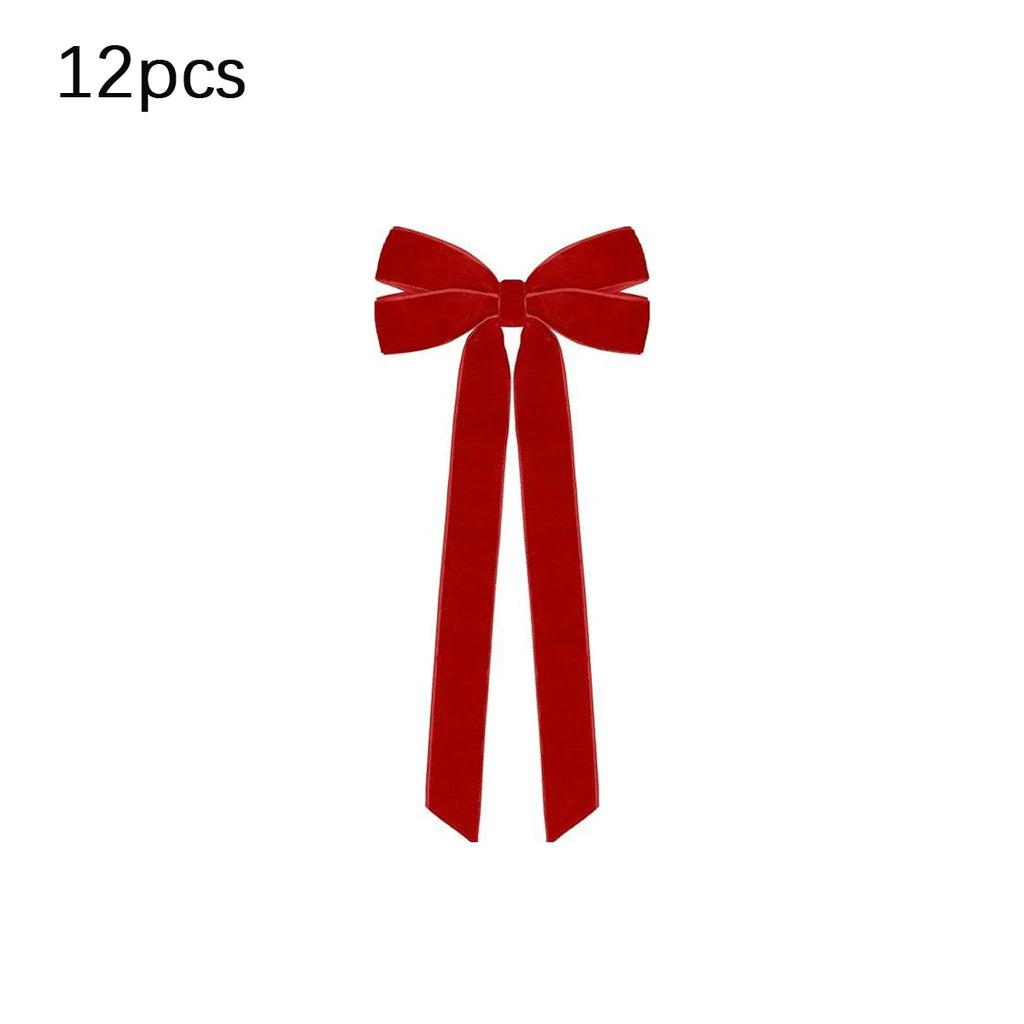 12pcs Burgundy Velvet Bows for Christmas Tree Decoration – Festive Holiday Garland Ties Soft Fabric Ribbons Holiday Decorations