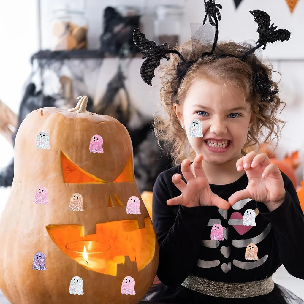 500-Piece Roll of Holographic Ghost Stickers, 1-Inch Laser Sparkle Stickers for Halloween Party Envelopes and Scrapbook Decorations