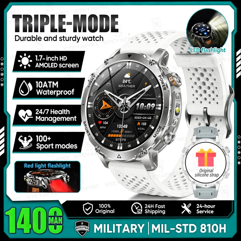 Outdoor AMOLED Smartwatch with Flashlight and Bluetooth Calling