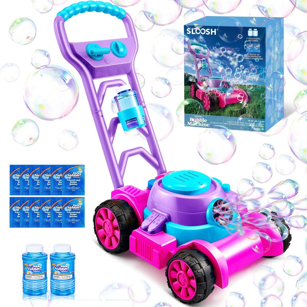JOYFY Seifenblasenmaschine Seifenblasen-Rasenmäher Sommer-Spielzeug für draußen Rosa Seifenblasenbläser für Kinder 3-6 Geburtstagsgeschenke