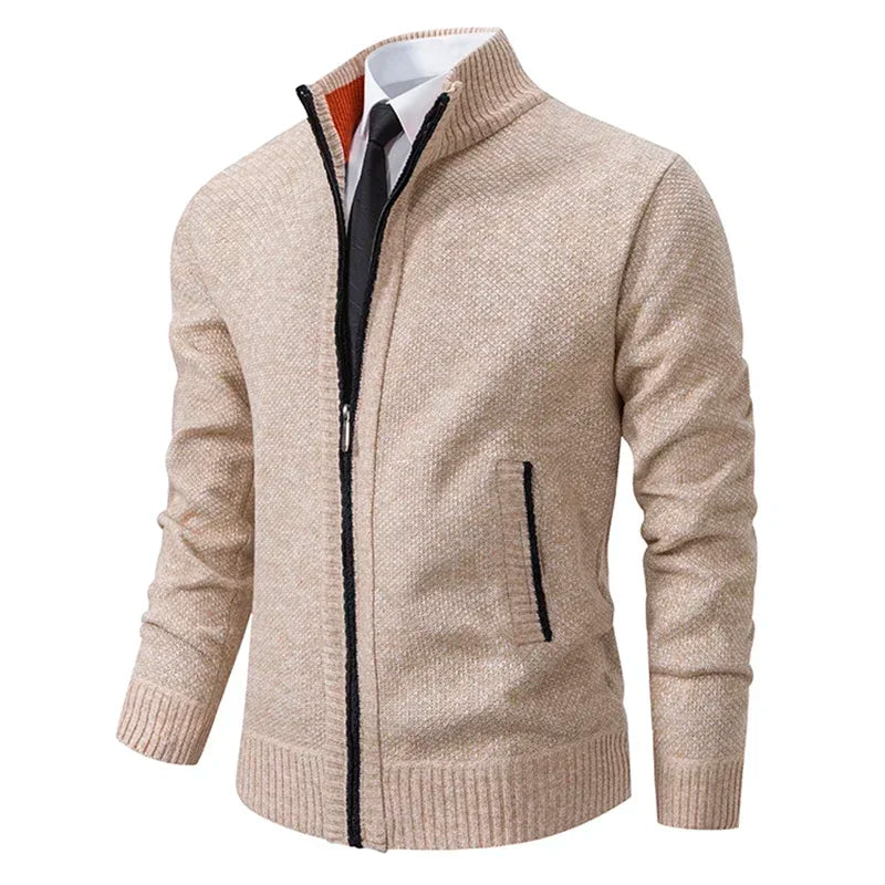 Autumn Men's Casual Zipper Cardigan Stand Collar Solid Sweatercoat Warm Fleece Sweater Male Winter Classic Sweater Hot Sale