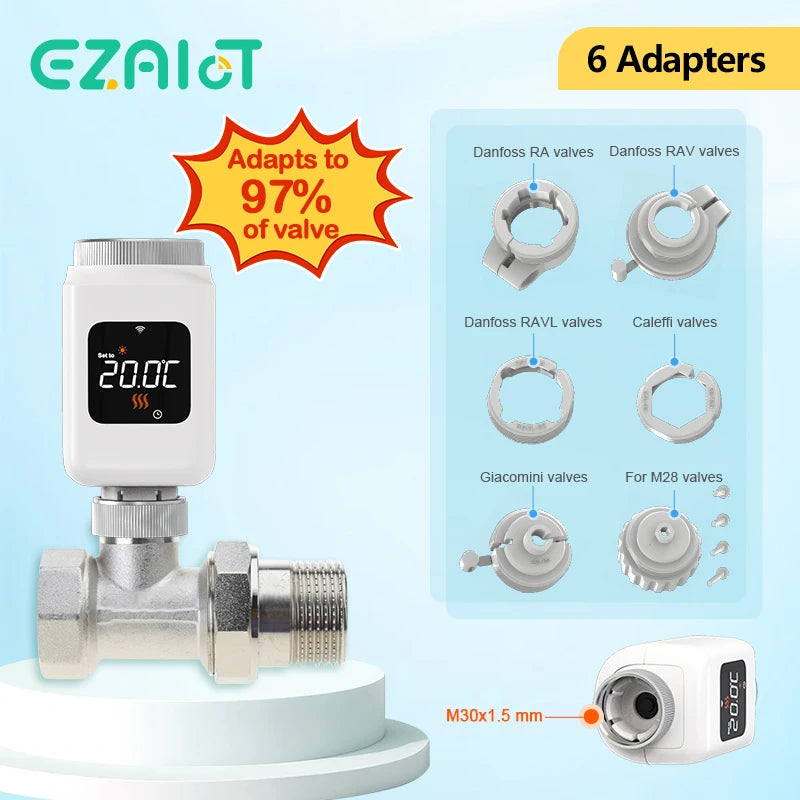 Tuya Smart WiFi Thermostatic Radiator Valve TRV Programmable Thermostat Radiator Heating Controller Actuator Works With Alexa Google Home Yandex Alice Smart Life App Remote