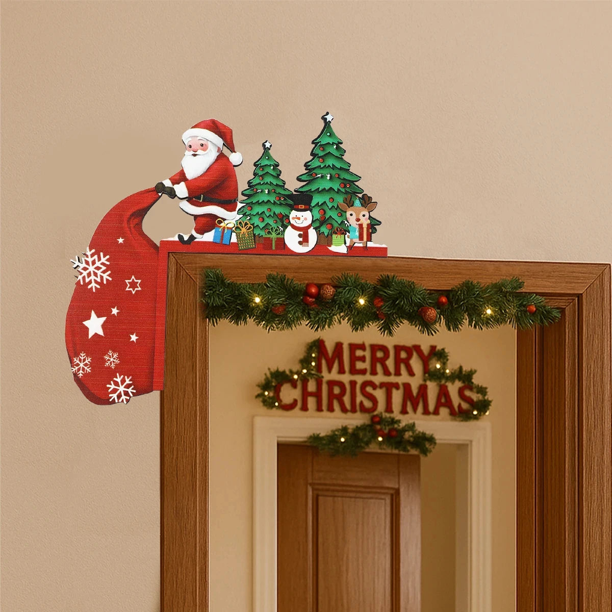 Christmas 2D Wooden Ornament Christmas Party Decoration Xmas Santa Claus Snowman Pendants New Year Gift Party Decorations