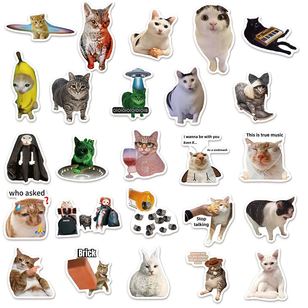 Lot de 50/100 autocollants créatifs et populaires sur le thème des chats mèmes, pour carnet, DIY, graffiti, gourde et skateboard