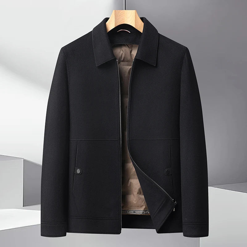 2025 Autumn/Winter New Men's Woolen Coat with Double Sided Intimate Down Inner Tank Thickened and Warm 70% Wool Fabric