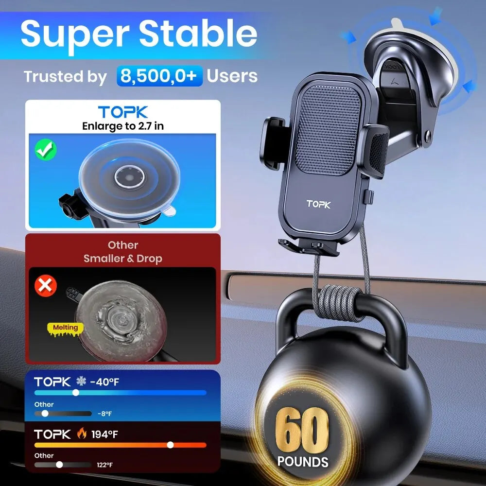 Support de téléphone pour voiture TOPK pour iPhone[Ventouse puissante] Support de téléphone pour tableau de bord d’automobile Accessoires auto pour smartphone