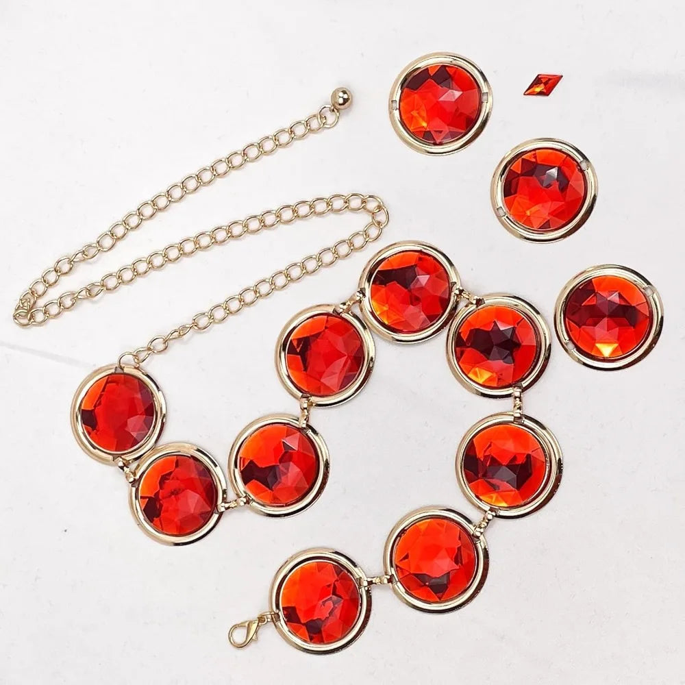 5 piezas de cinturón de anime para cosplay de mujer con gemas rojas, cadena de piedras, accesorios para disfraz de Halloween