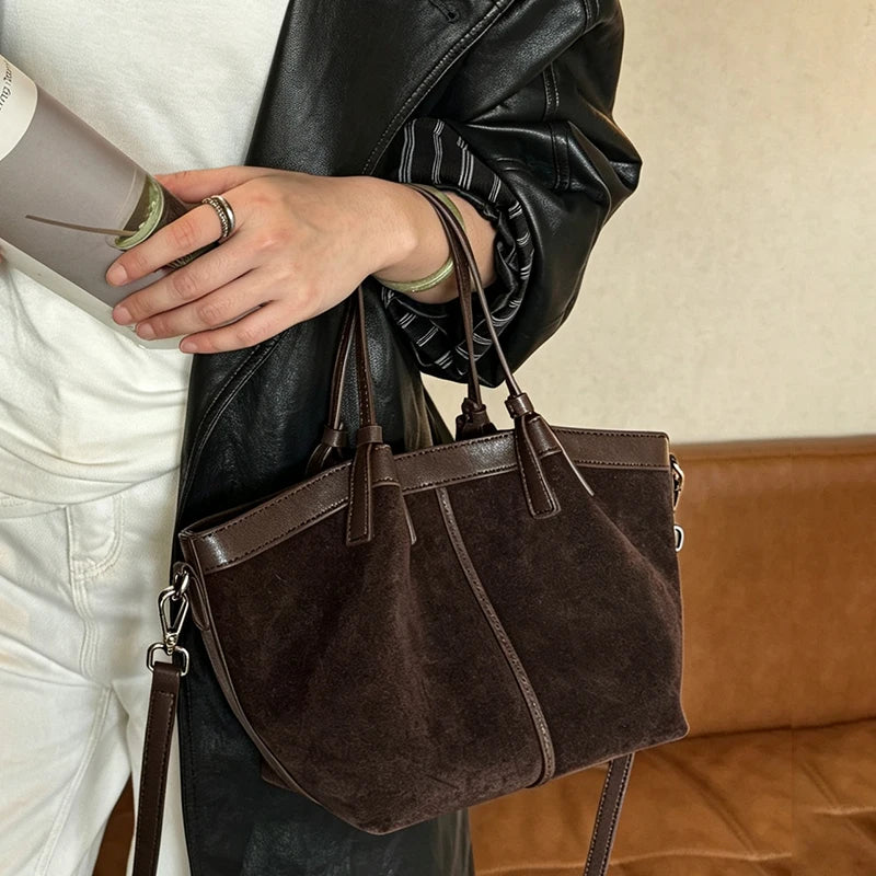 Suede Bags Women Handbag Genuine Leather 2026 Luxury Designer Shoulder Bag Lady First Layer Cowhide Casual Tote Handbags Women