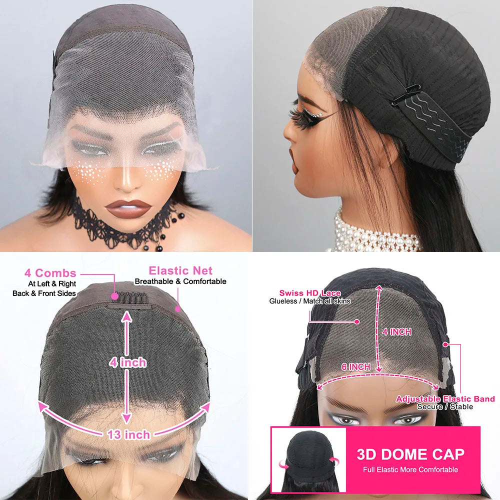 Peluca Bob 13X4, Bob de Pelo Liso Extremo, Peluca de Cabello Humano con Frontal de Encaje para Mujer, Frontal de Encaje Transparente, Peluca Natural, Peluca 6X4 sin Pegamento de Cabello Humano