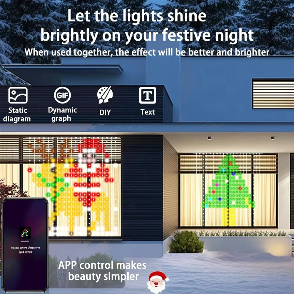 Smart LED Curtain Light APP Control RGB Dimmable DIY Pattern Music Ambient Lighting For Home Holiday Party Christmas Decoration